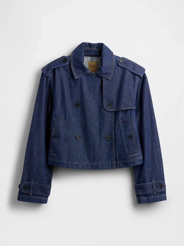 Ultrweiche, verkürzte Trenchjacke aus Denim