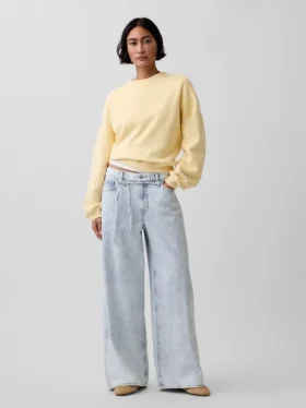 Ultrweiche, weit geschnittene Micro-Gürtel-Jeans mit mittlerer Leibhöhe