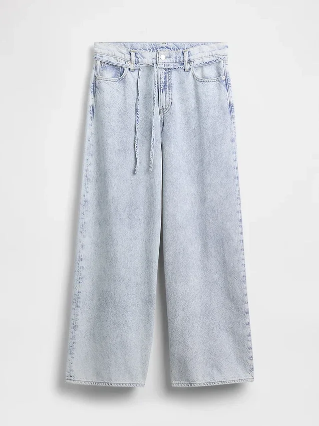 Ultrweiche, weit geschnittene Micro-Gürtel-Jeans mit mittlerer Leibhöhe