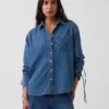 Ultrweiches Denim-Hemd in Oversize-Passform mit gerafften Ärmeln