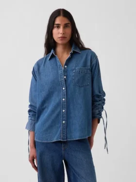 Ultrweiches Denim-Hemd in Oversize-Passform mit gerafften Ärmeln