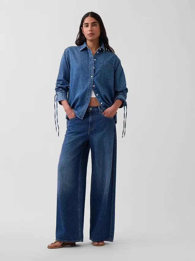 Ultrweiches Denim-Hemd in Oversize-Passform mit gerafften Ärmeln