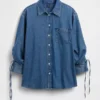 Ultrweiches Denim-Hemd in Oversize-Passform mit gerafften Ärmeln