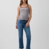 Umstandsjeans mit durchgehendem Einsatz im 90er-Jahre-Stil, schmal geschnitten, gerade Beinschnitt, verkürzt