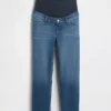 Umstandsjeans mit durchgehendem Einsatz im 90er-Jahre-Stil, schmal geschnitten, gerade Beinschnitt, verkürzt