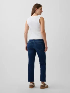 Umstandsjeans mit durchgehendem Einsatz im 90er-Jahre-Stil, schmal geschnitten, gerade Beinschnitt, verkürzt