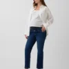 Umstandsjeans mit durchgehendem Einsatz im 90er-Jahre-Stil, schmal geschnitten, gerade Beinschnitt, verkürzt