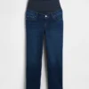 Umstandsjeans mit durchgehendem Einsatz im 90er-Jahre-Stil, schmal geschnitten, gerade Beinschnitt, verkürzt