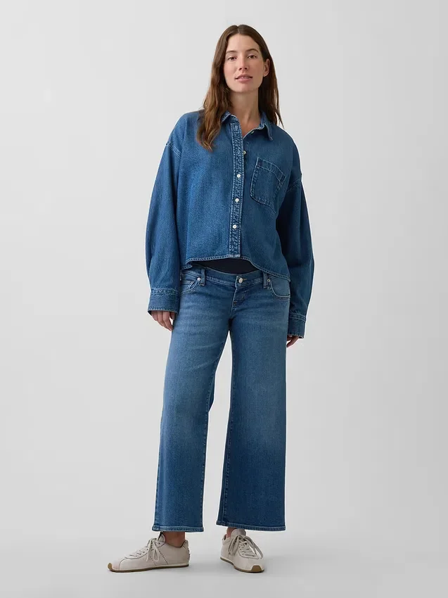 Umstandsmode-Jeans mit durchgehendem Einsatz und weitem Bein