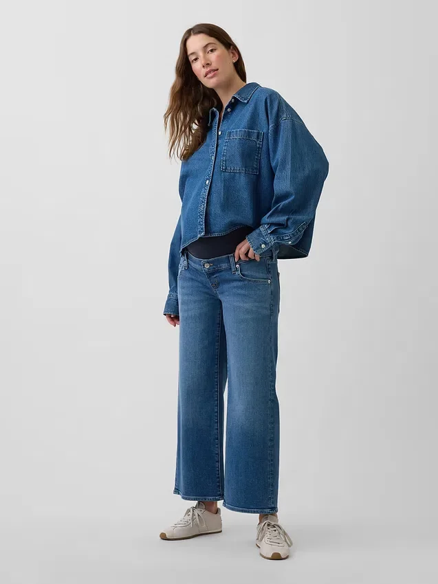 Umstandsmode-Jeans mit durchgehendem Einsatz und weitem Bein