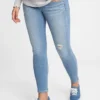 Umstandsmode-Jeans mit echtem Bund, durchgehendem Einsatz und abgenutzten Details, Skinny-Schnitt, Knöchellang