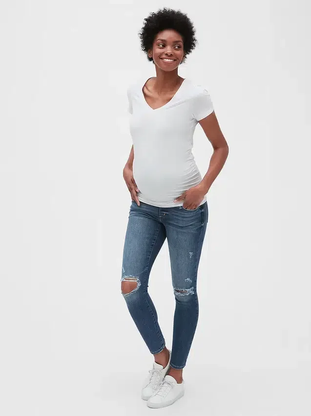 Umstandsmode-Jeggings „Favorite“ mit Distressed-Effekt und durchgehendem Einsatz