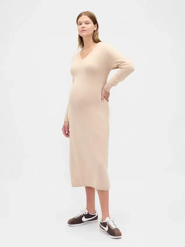 Umstandsmode-Pullover-Kleid „CashSoft“ mit V-Ausschnitt