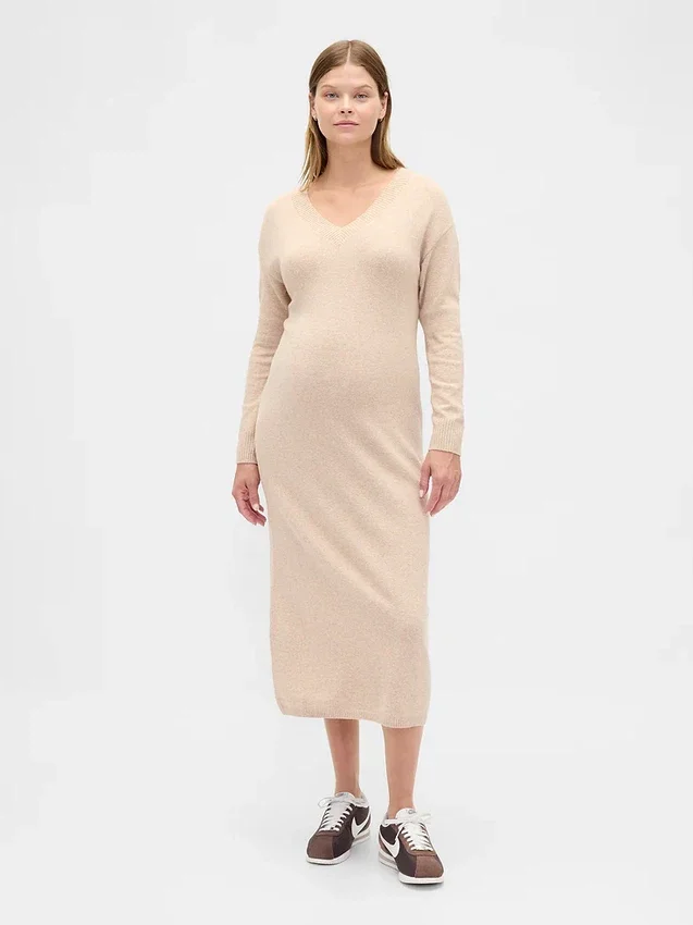 Umstandsmode-Pullover-Kleid „CashSoft“ mit V-Ausschnitt