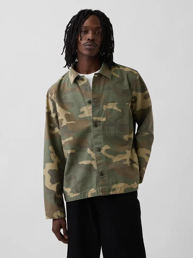Utility-Hemd aus Canvas-Denim im Camouflage-Look