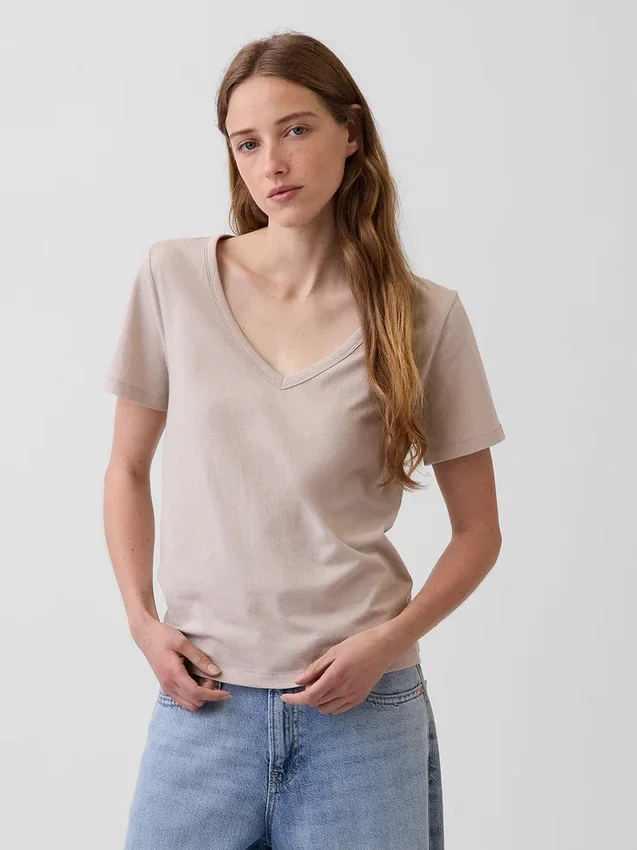 V-Ausschnitt-T-Shirt aus Bio-Baumwolle „Vintagesoft“