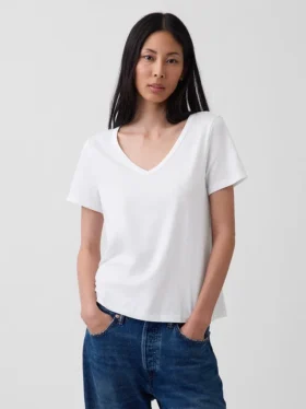 V-Ausschnitt-T-Shirt aus Bio-Baumwolle „Vintagesoft“