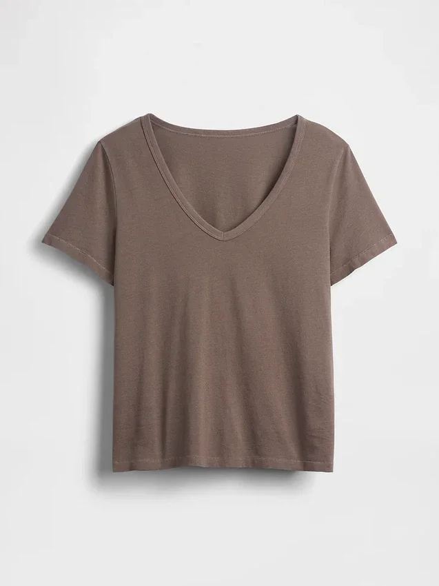 V-Ausschnitt-T-Shirt aus Bio-Baumwolle „Vintagesoft“