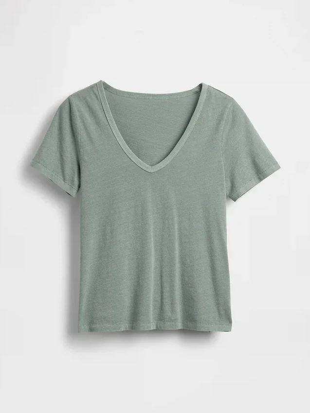 V-Ausschnitt-T-Shirt aus Bio-Baumwolle „Vintagesoft“