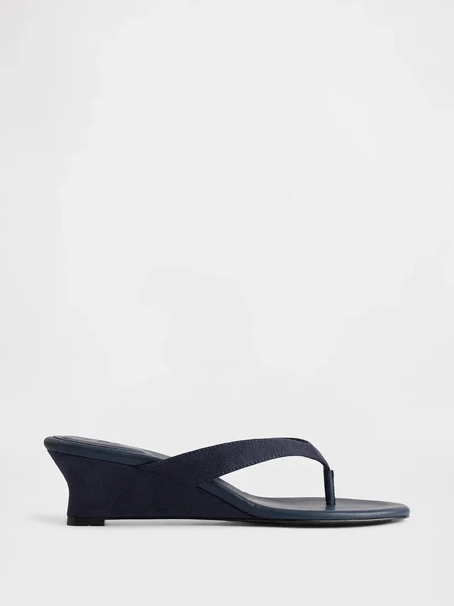 Vegan-Leder-Keilabsatz-Zehensandalen