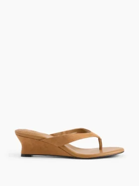 Vegan-Leder-Keilabsatz-Zehensandalen