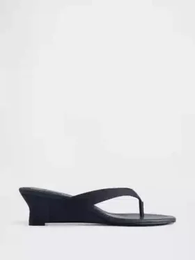 Vegan-Leder-Keilabsatz-Zehensandalen