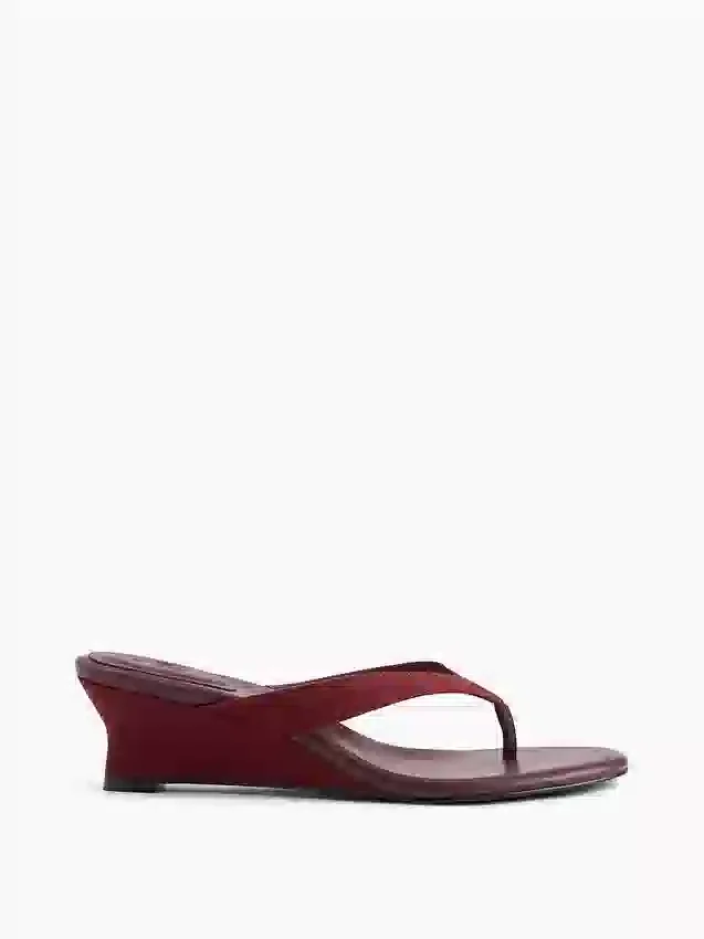 Vegan-Leder-Keilabsatz-Zehensandalen