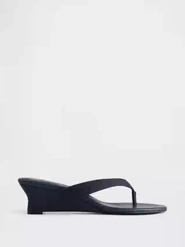 Vegan-Leder-Keilabsatz-Zehensandalen