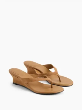 Vegan-Leder-Keilabsatz-Zehensandalen