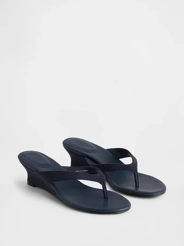 Vegan-Leder-Keilabsatz-Zehensandalen