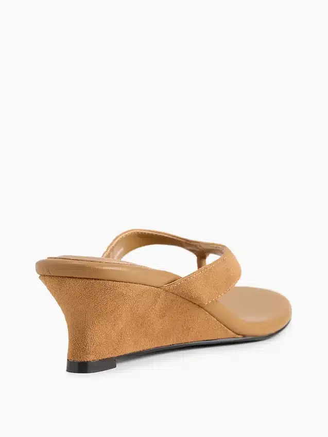 Vegan-Leder-Keilabsatz-Zehensandalen
