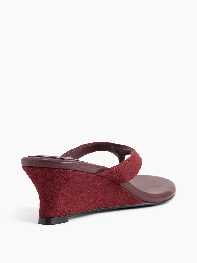 Vegan-Leder-Keilabsatz-Zehensandalen