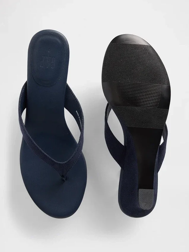Vegan-Leder-Keilabsatz-Zehensandalen