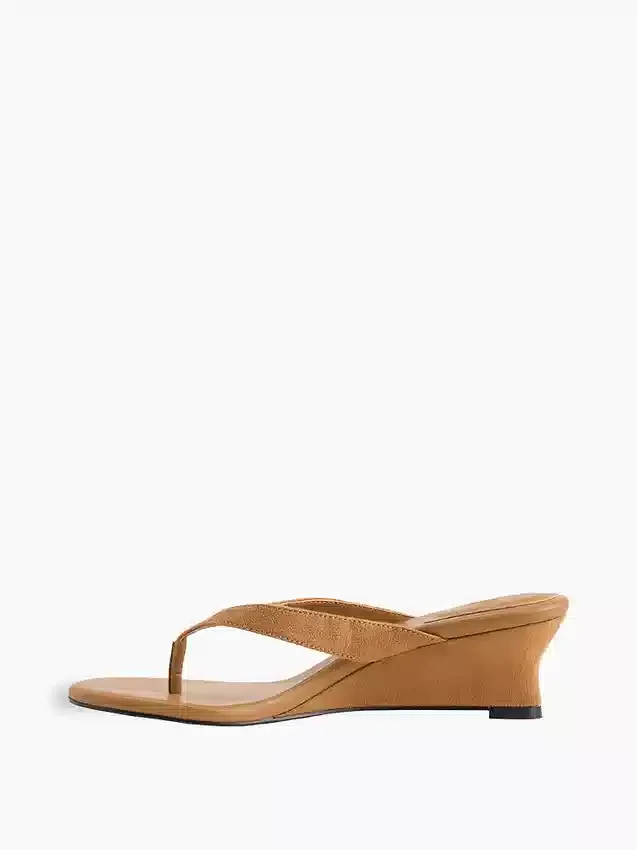 Vegan-Leder-Keilabsatz-Zehensandalen