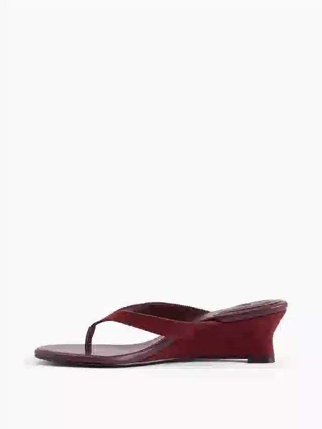Vegan-Leder-Keilabsatz-Zehensandalen