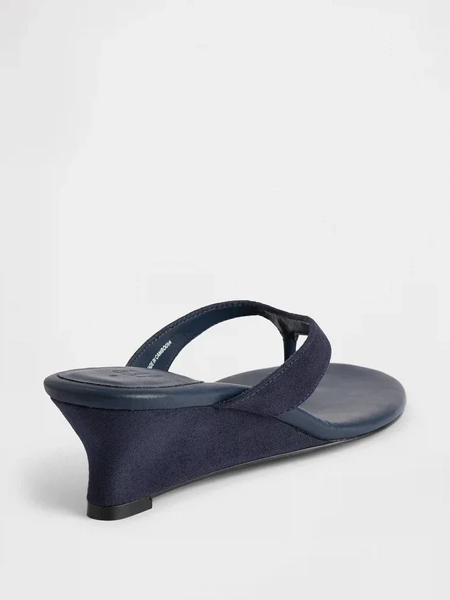 Vegan-Leder-Keilabsatz-Zehensandalen