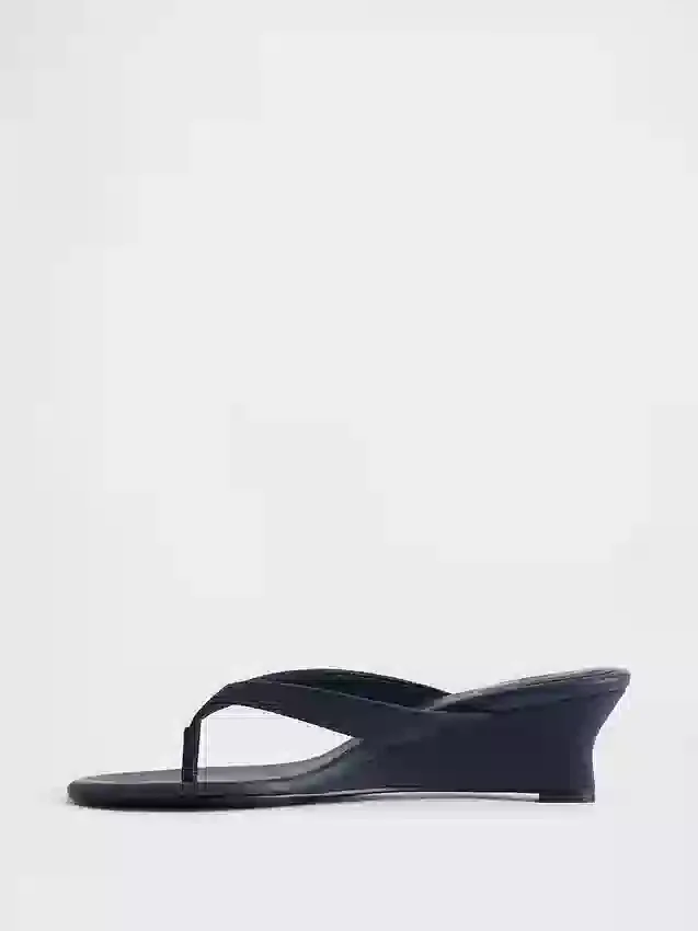 Vegan-Leder-Keilabsatz-Zehensandalen