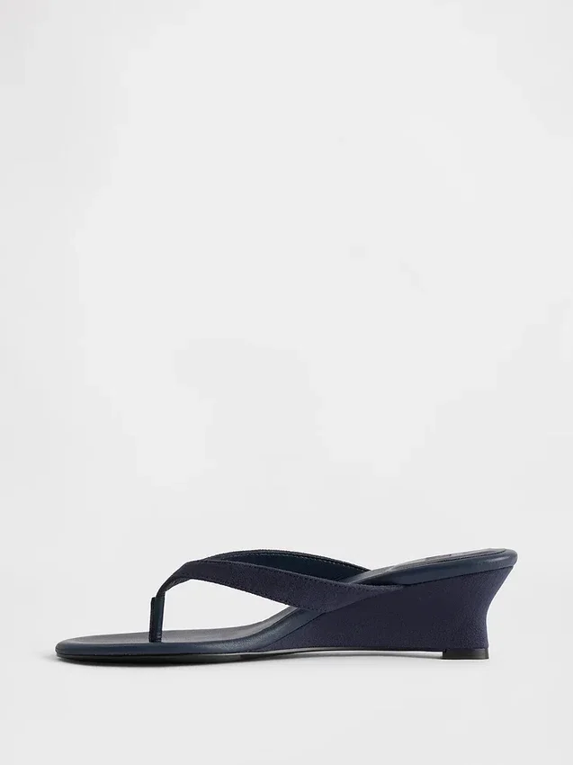 Vegan-Leder-Keilabsatz-Zehensandalen