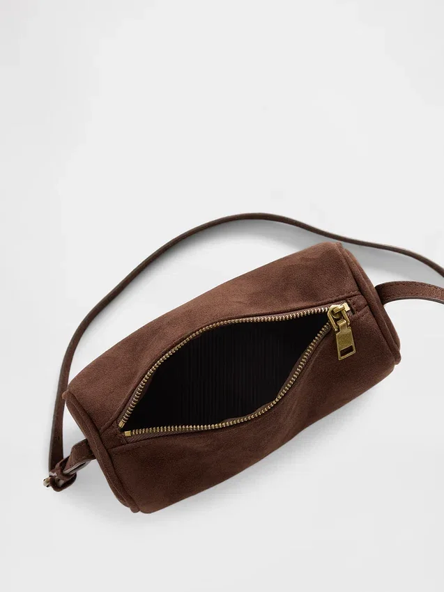 Vegane Barrel-Tasche aus Wildlederimitat