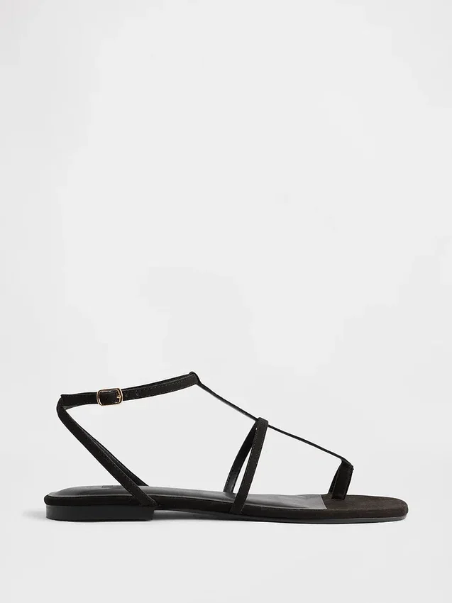 Vegane T-Riemchen-Sandalen aus Wildleder