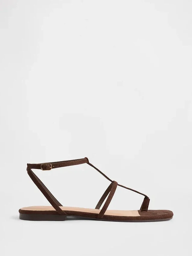 Vegane T-Riemchen-Sandalen aus Wildleder