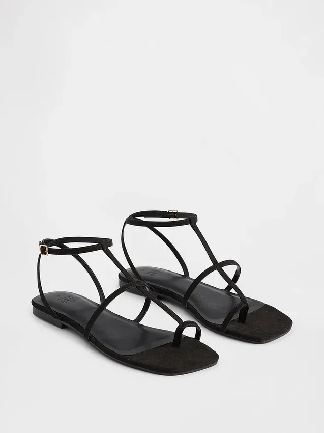 Vegane T-Riemchen-Sandalen aus Wildleder