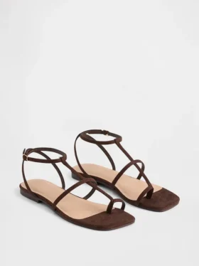 Vegane T-Riemchen-Sandalen aus Wildleder