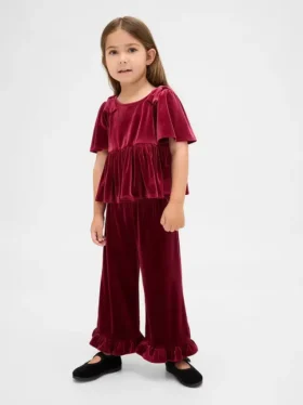 Velours-Outfit-Set mit Rüschen für Baby & Kleinkind