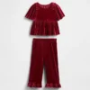 Velours-Outfit-Set mit Rüschen für Baby & Kleinkind