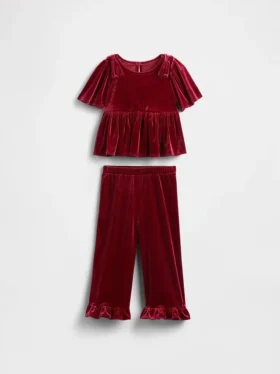 Velours-Outfit-Set mit Rüschen für Baby & Kleinkind