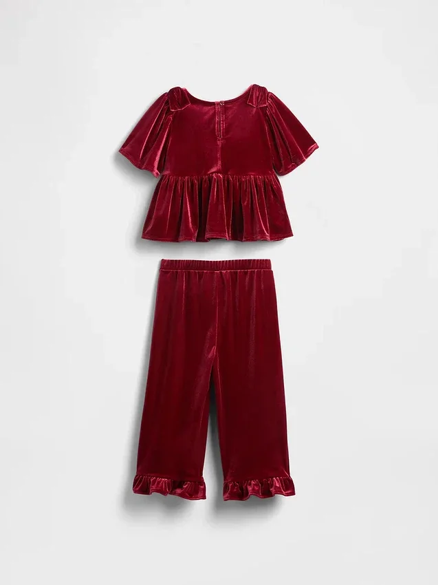 Velours-Outfit-Set mit Rüschen für Baby & Kleinkind