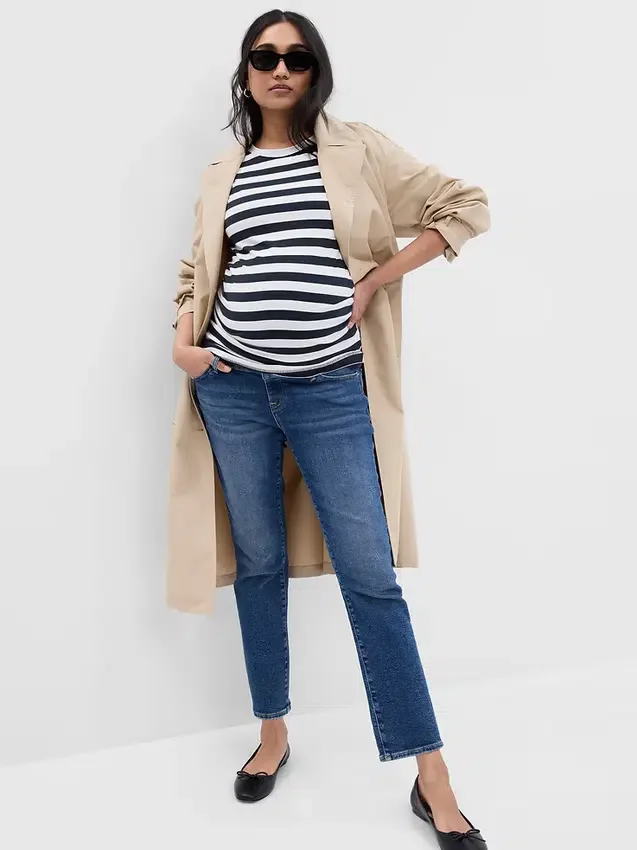 Vintage-Slim-Jeans für Umstandsmode mit durchgehendem Einsatz
