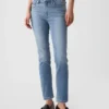 Vintage-Slim-Jeans mit mittlerer Leibhöhe und gespaltenem Saum