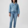 Vintage-Slim-Jeans mit mittlerer Leibhöhe und gespaltenem Saum